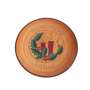 Vintage 1960s Redware Plate Tree Tops Christmas Candles Pennsbury Pottery Signed